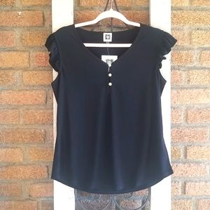 Medium short ruffle sleeve Anne Klein blouse in black NWT